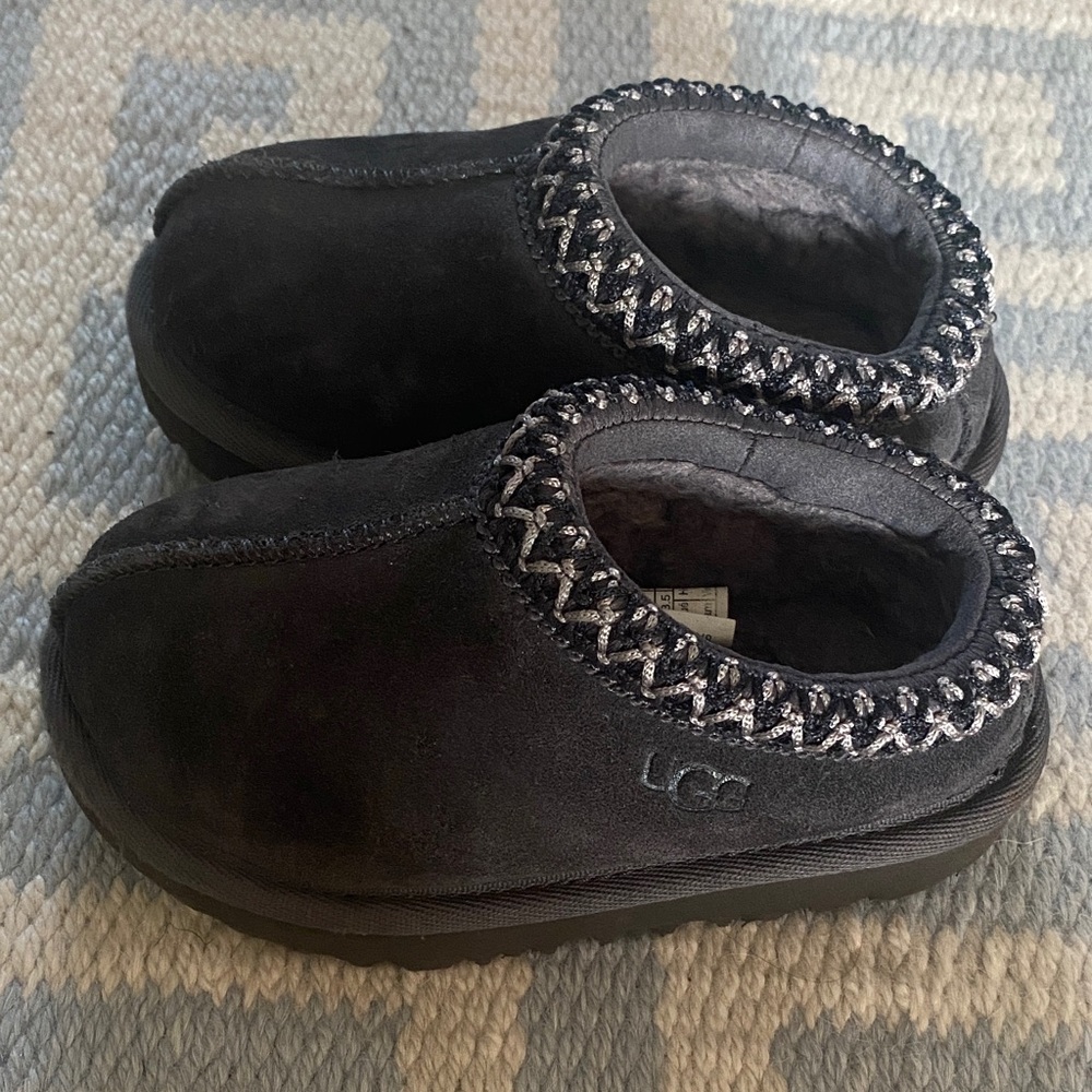 UGG Kids Grey Slippers with Knit Trim